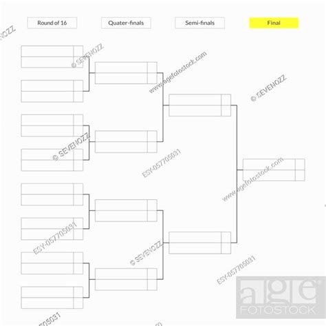 Round Of 16 Tournament Bracket Template For Infographics Stock Vector