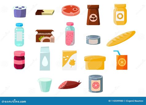 Common Everyday Food Products Vector Cartoon Icons