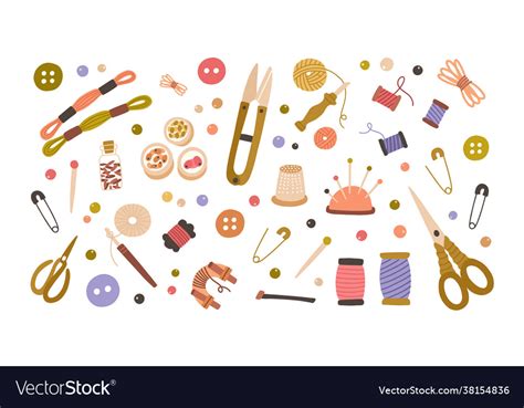 Set Different Tools For Needlework Sewing Vector Image