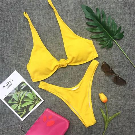 2018 sexy bikinis women swimsuit swimwear strap top padded knotted brazillian bikini set bathing