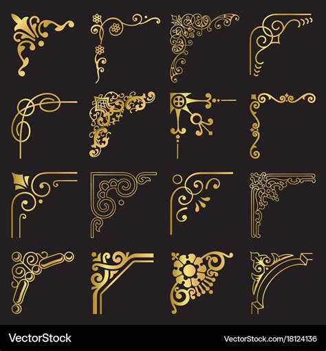 Gold Vintage Design Elements Corners And Borders Vector Image