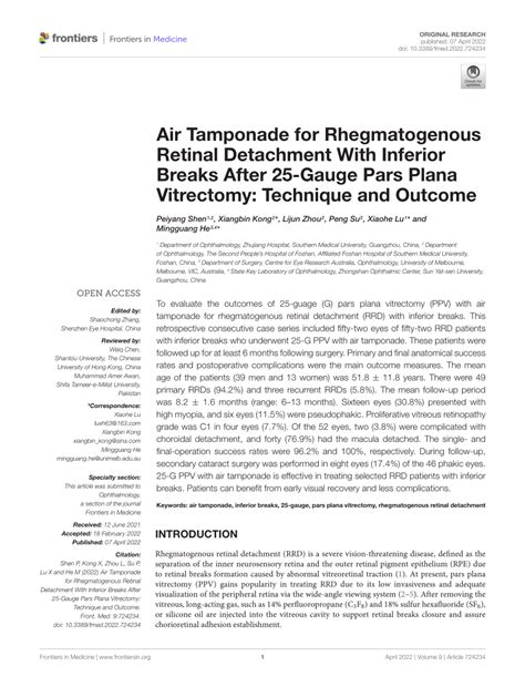 Pdf Air Tamponade For Rhegmatogenous Retinal Detachment With Inferior
