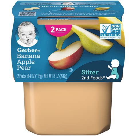 2 Pack Gerber Natural Stage 2 Banana Apple Pear Baby Food 1 Tub
