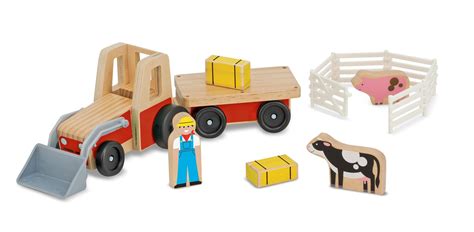 Melissa Doug Farm Tractor Wooden Vehicle Play Set 5 Pcs Kids Toys