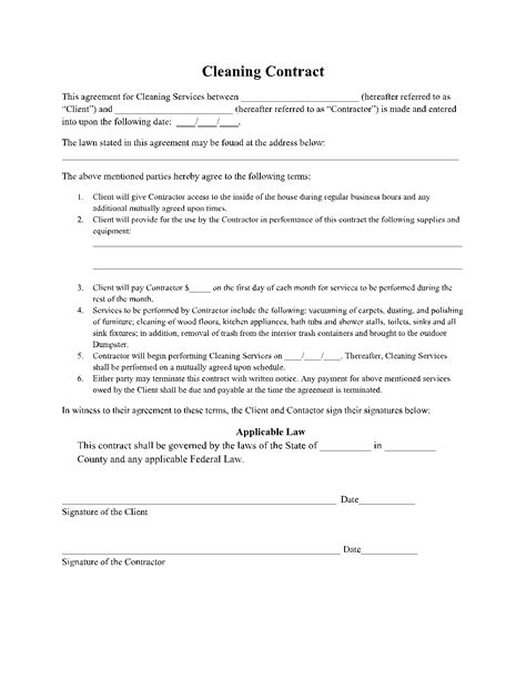 Cleaning Contract Forms Free Printable