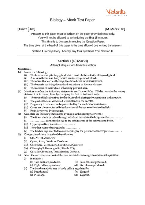 Icse Sample Question Papers For Class 10 Biology Mock Paper 3