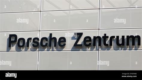 Porsche Writing At The Porsche Center Essen Stock Photo Alamy