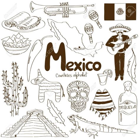 Fun Sketch Collection Of Mexico Icons Countries Alphabet Zdjęcie