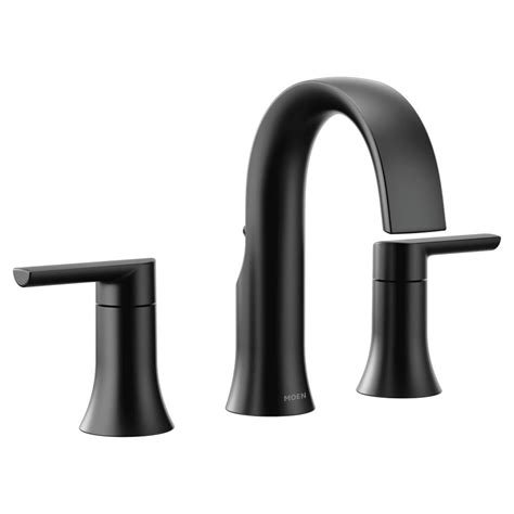 A matte black shower will become a feature point in your bathroom and the versatility of the finish means that it will work perfectly with an array of decor options. MOEN Doux 8 in. Widespread 2-Handle Bathroom Faucet Trim ...