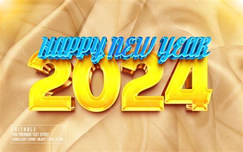 Happy New Year 2024 Golden 3d Text Effect Photoshop Premium Psd File