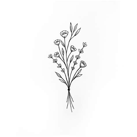 Wildflower bouquet line drawing, hand drawn florals, illustration, botanical line art, wildflowers, wildflower print, botanical print. wildflower bunch tattoo | Wildflower tattoo, Flower tattoo ...