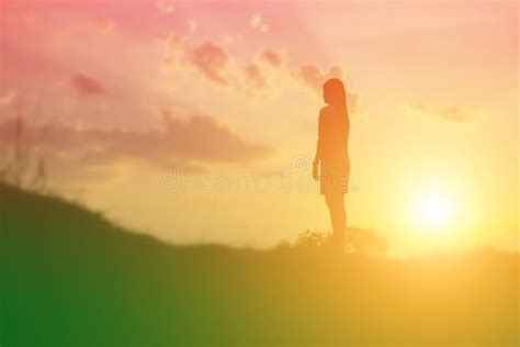Strong Confidence Woman Open Arms Under The Sunset Stock Photo Image