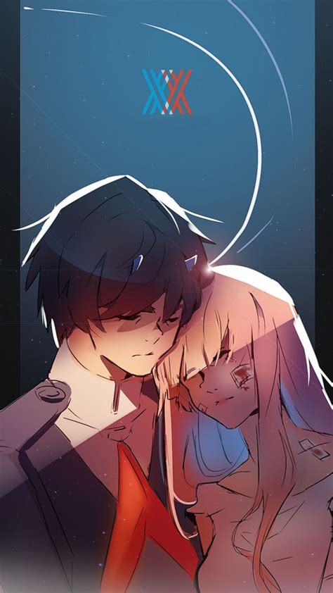 Zero two desktop wallpapers, hd backgrounds. 720x1280 Hiro and zero two, love, anime, couple, hug, art ...