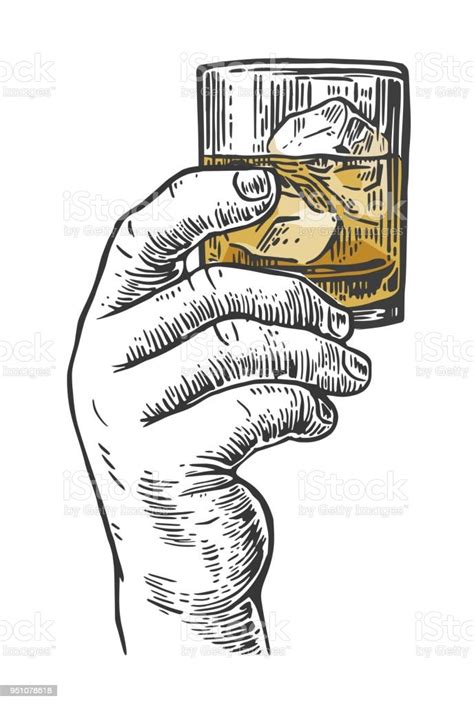 Male Hand Holding A Shot Of Alcohol Drink Hand Drawn Design