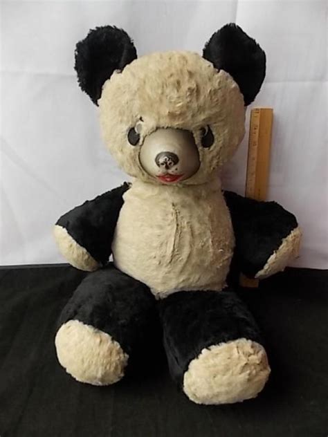 Vintage 1950s Large Panda Bear Rubber Snout Stuffed Animal Much Loved