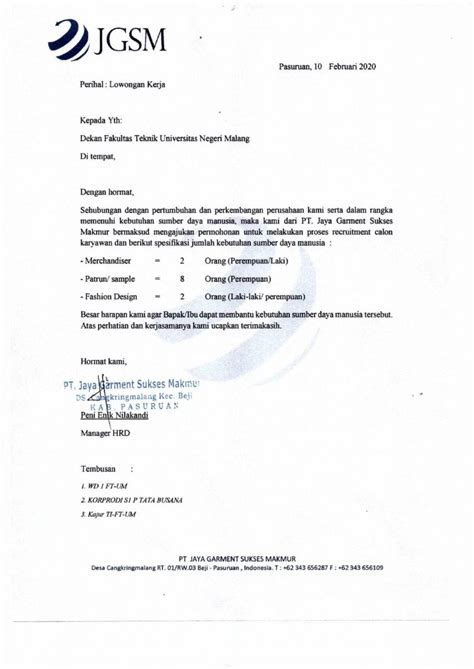 Admin bumn, diploma, semua jurusan. Lowongan Pekerjaan - PT. Jaya Garment Sukses Marmur - Fakultas Teknik UM