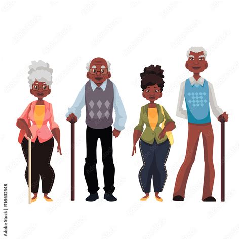 African American Old Men And Woman Cartoon Style Vector Illustration