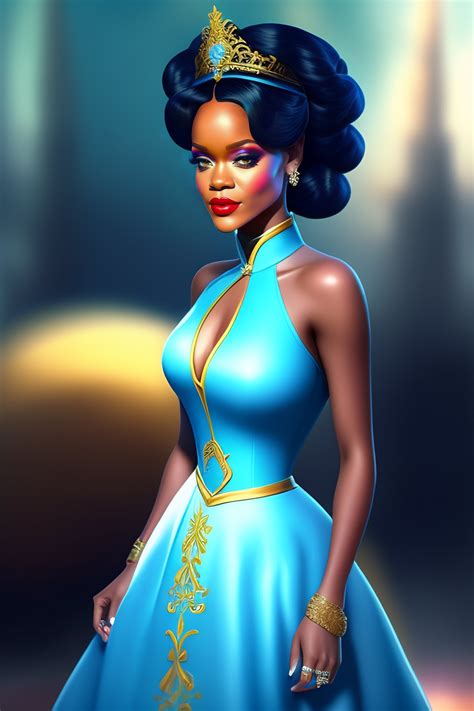 Lexica Full Body Rihanna As Tiana From Disney Princess And The Frog Wearing Long Blue Dress