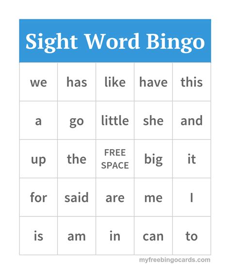 Sight Word Bingo Cards Printable Free Help Little Ones Practice