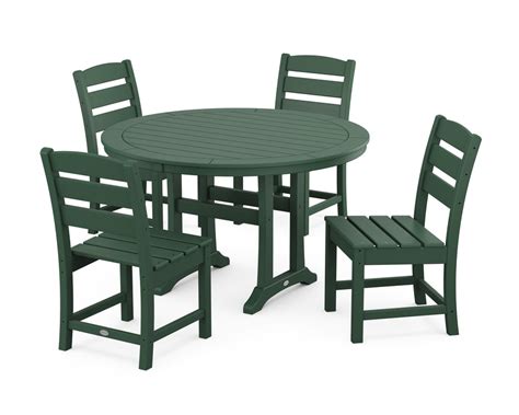 Polywood Lakeside Side Chair 5 Piece Round Dining Set With Trestle Leg