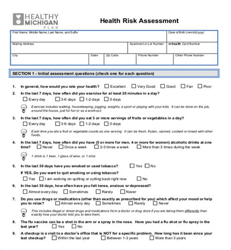 Free Sample Health Risk Assessment Forms In Pdf Excel Word Hot Sex Picture