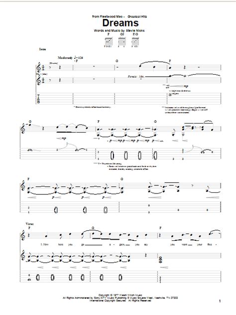Fleetwood Mac Dreams Sheet Music Notes Download Printable Pdf Score