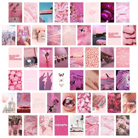 50pcs Pink Aesthetic Picture For Wall Collage 50 Set 4x6 Inch Rosy