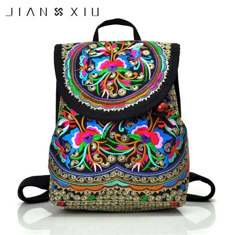Jianxiu Chinese Style Floral Embroidery Backpack Vintage Ethnic Bag