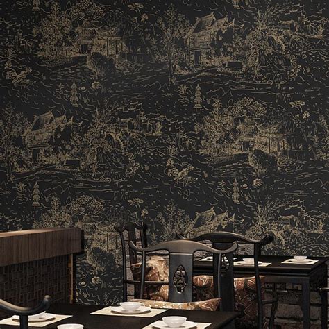 Black Tone Chinoiserie Wallpaper Chinese Style