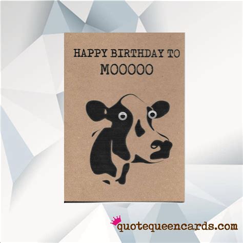 Funny Cow Birthday Card Happy Birthday To Moo 3d Goggly Etsy Cow