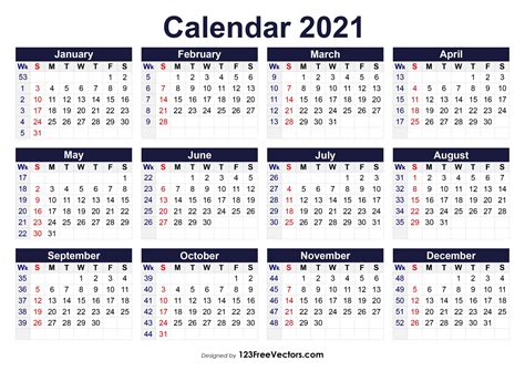 2021 Excel Calendar With Week Numbers 2021 Calendar In Excel By Week