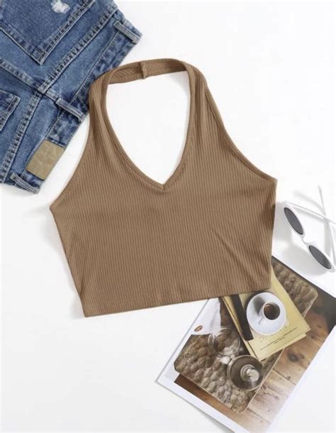 Rib Knit Crop Halter Top Women S Fashion Tops Sleeveless On Carousell