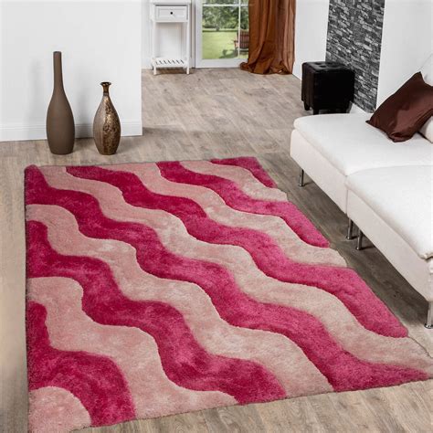 Allstar Pink Shaggy Area Rug With 3d Light Pink Wavy Design