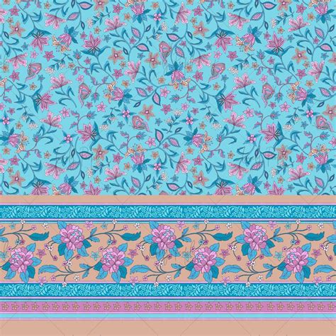 Boho Floral Border Surface Pattern Design Fabric Print Lps124 Blue