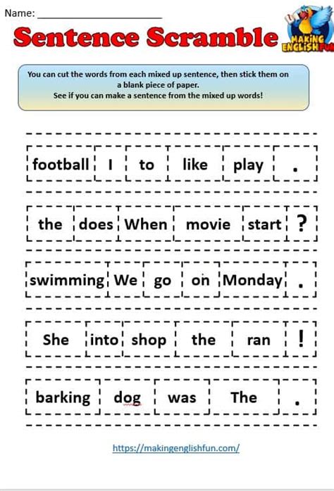Sentence Scramble Worksheetsmaking English Fun