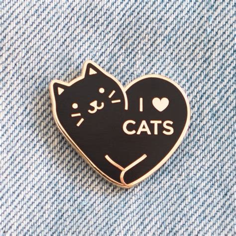I Love Cats Enamel Pin Black Gold Cat Heart Lapel Pin Etsy