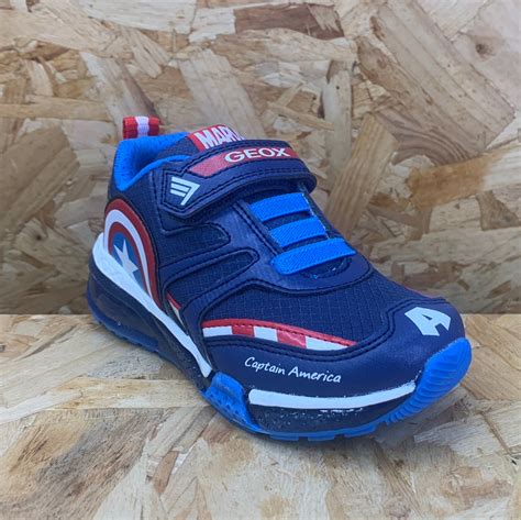 Geox Kids Marvel Captain America Light Up Trainers Navy Red The