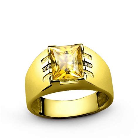 Men S Ring With Citrine Gemstone And Diamonds In K Solid Yellow Gold