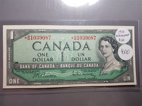 One Dollar Replacement Bill Bm Prefix 1954 Canada Schmalz Auctions