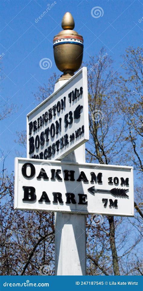 Town Signs Miles Princeton Boston Oakham Barre Massachusetts Stock