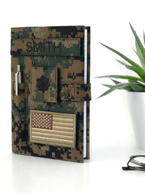 Military Book Cover For Green Journal With Loop Tape For Name Tags