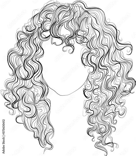 Long Curly Hair Vector Illustration Black And White Outline Drawing