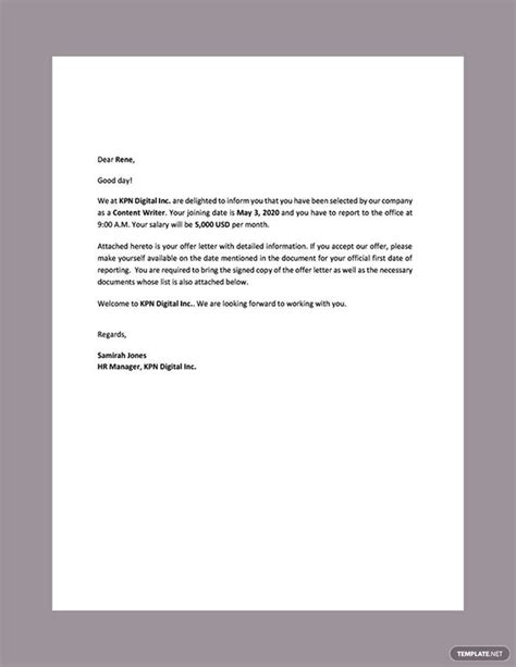 Job Offer Letter Sample For Employers Template Download In Word
