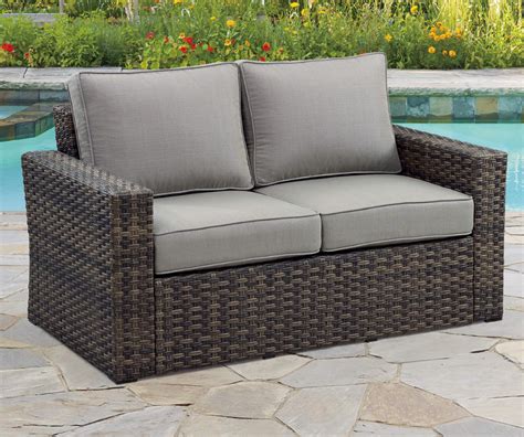 Broyhill Eagle Brooke Tan All Weather Wicker Cushioned Patio Loveseat