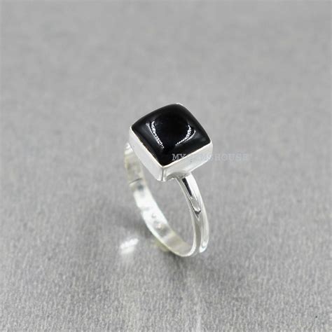 Onyx Ring Sterling Silver Ring Black Onyx 8 Mm Square Gemstone Ring