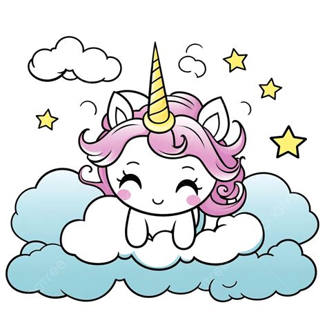 Colorear Dibujos Animados De Unicornio En La Nube Dulce Sueño Kawaii