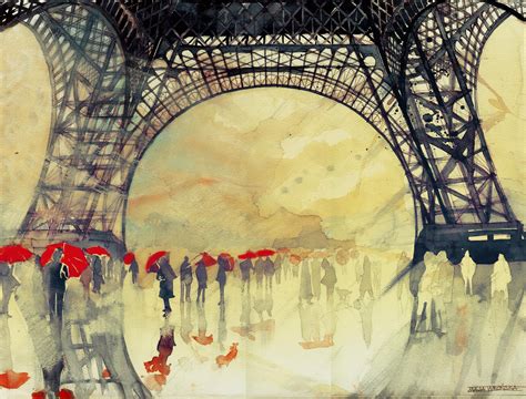 Winter In Paris Watercolor 42x56cm Rart