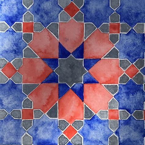 An Artistic Tile Design In Red Grey And Blue