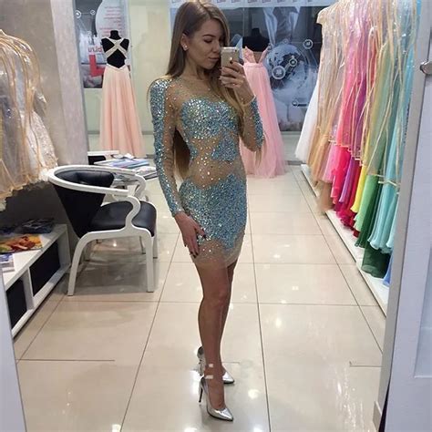 Turquoise Crystal Beaded Nude Tulle Short Prom Dresses 2016 Long