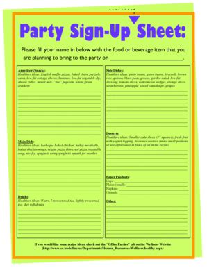 Celebrate retirement with a retirement party. food sign up sheet Forms and Templates - Fillable ...